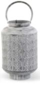 LANTERN WHITEWASH MEDALLION PUNCHED METAL LANTERN MEDIUM
