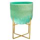 APRICOT MINT MID-CENTURY GLASS PLANTER W/ COPPER STAND 9