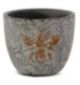 WEATHERED GRAY CEMENT POTS W/ EMBOSSED BEE SMALL