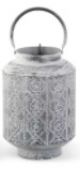 LANTERN WHITEWASH MEDALLION PUNCHED METAL LANTERN SMALL