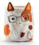 ANIMAL PLANTER CALICO CAT W/GLASSES